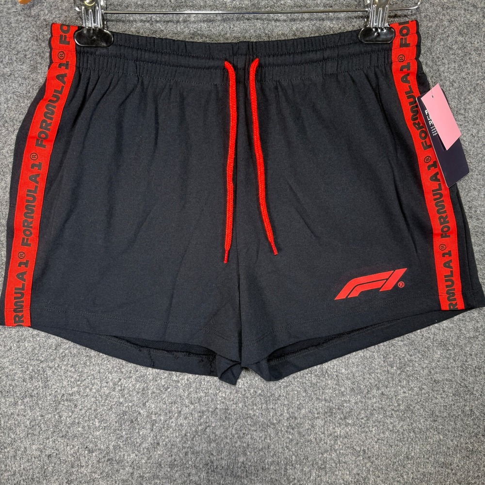 Formula 1 Hybrid Athletic Shorts Mens Medium Black Red Side Tape Athletic